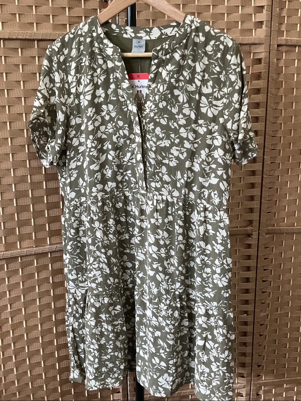 Hurley Olive Green and White Floral Midi Dress